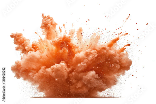 An explosive burst of orange powder creating a dramatic cloud effect.