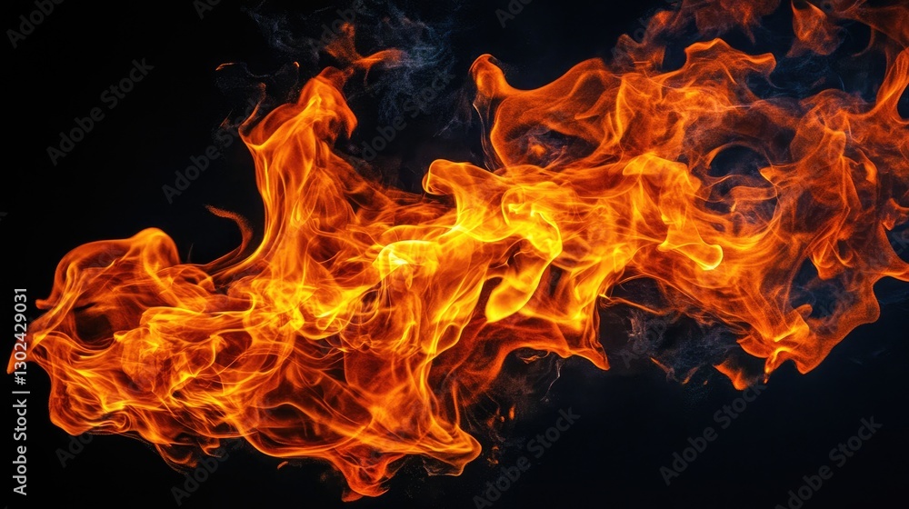 Abstract fire texture with flames curling and dancing against a black background, creating a striking contrast. Abstract fire texture with flames curling and dancing against a black background, creating a striking contrast.