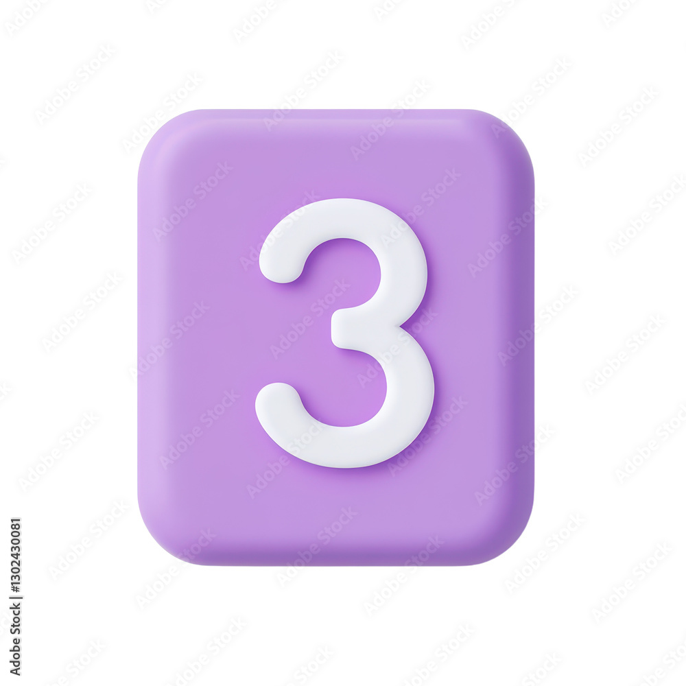 Digit Three: A simple render of the number three in against a purple background clean and modern design Numerical representation Digit Three: A simple render of the number three in against a purple background clean and modern design Numerical representation