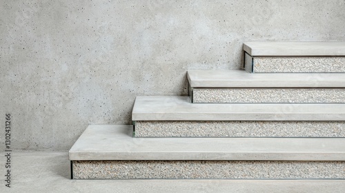 Construction Glass Aggregates Concept, Exposed Aggregate Concrete Staircase with Glass Accents in Modern Architectural Design