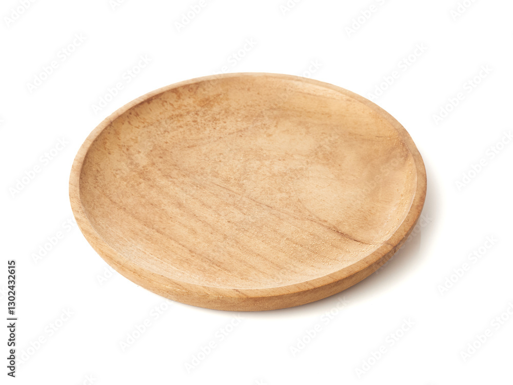 Wooden Plate Resting on a Plain Surface Showcasing Simple Craftsmanship and Natural Materials Usage Wooden Plate Resting on a Plain Surface Showcasing Simple Craftsmanship and Natural Materials Usage