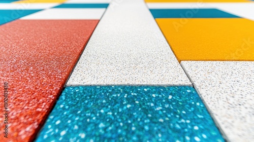 Construction Glass Aggregates Concept, Vibrant Concrete Surface of a Playground with Colorful Tiles for a Playful Outdoor Environment