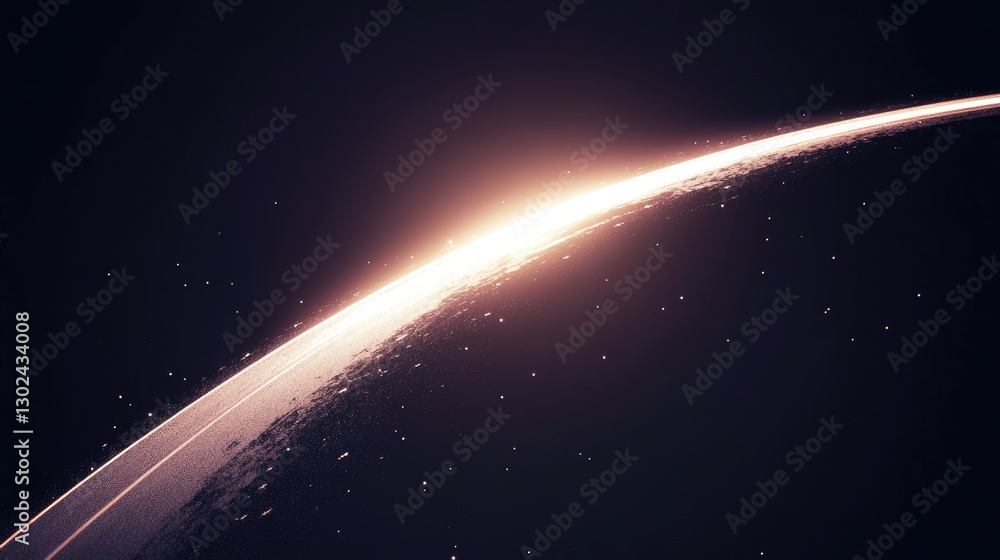 Fototapeta premium A glowing streak of light curving upward, creating a dynamic, radiant effect in a dark space with empty space surrounding it.