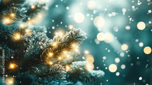 Wallpaper Mural A magical holiday-inspired scene with string lights woven through pine branches, softly twinkling. Torontodigital.ca