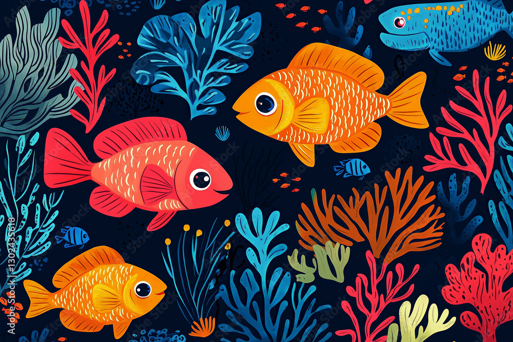 Background of A mural of fish Background of A mural of fish