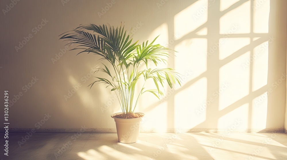 Fototapeta premium A shadow effect of a plant placed near a bright window, with gentle light creating soft patterns on the floor.