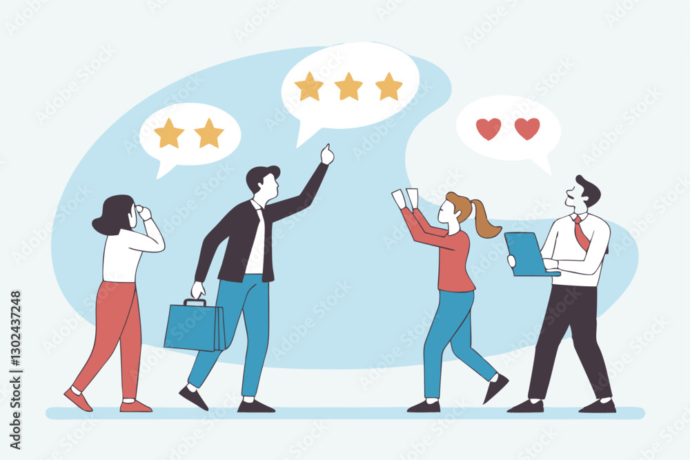 Employee feedback, opinion or rating review, customer service quality, survey result or social media comment, appraisal, evaluation or ranking concept, business people giving feedback communication. Employee feedback, opinion or rating review, customer service quality, survey result or social media comment, appraisal, evaluation or ranking concept, business people giving feedback communication.