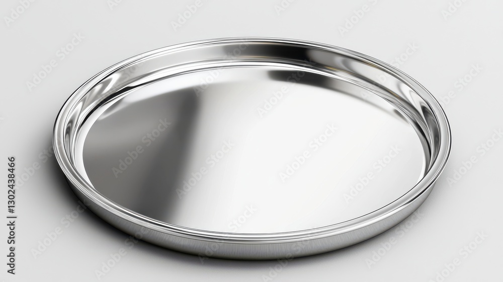 A shiny, empty stainless steel serving tray with a reflective surface, isolated on a transparent background. Ideal for kitchen and food-related photos. A shiny, empty stainless steel serving tray with a reflective surface, isolated on a transparent background. Ideal for kitchen and food-related photos.
