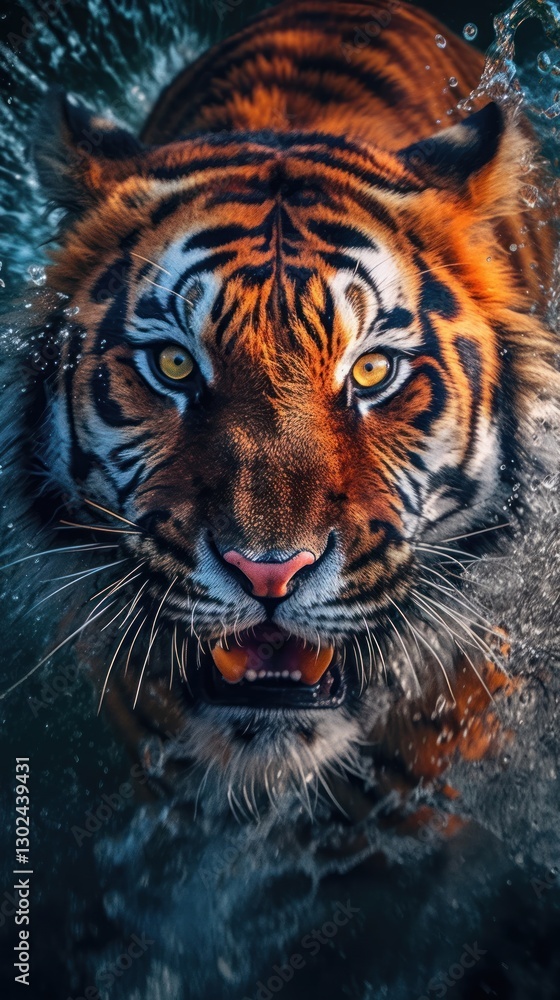 Fototapeta premium Vibrant Tiger Portrait with Fast Shutter Speed