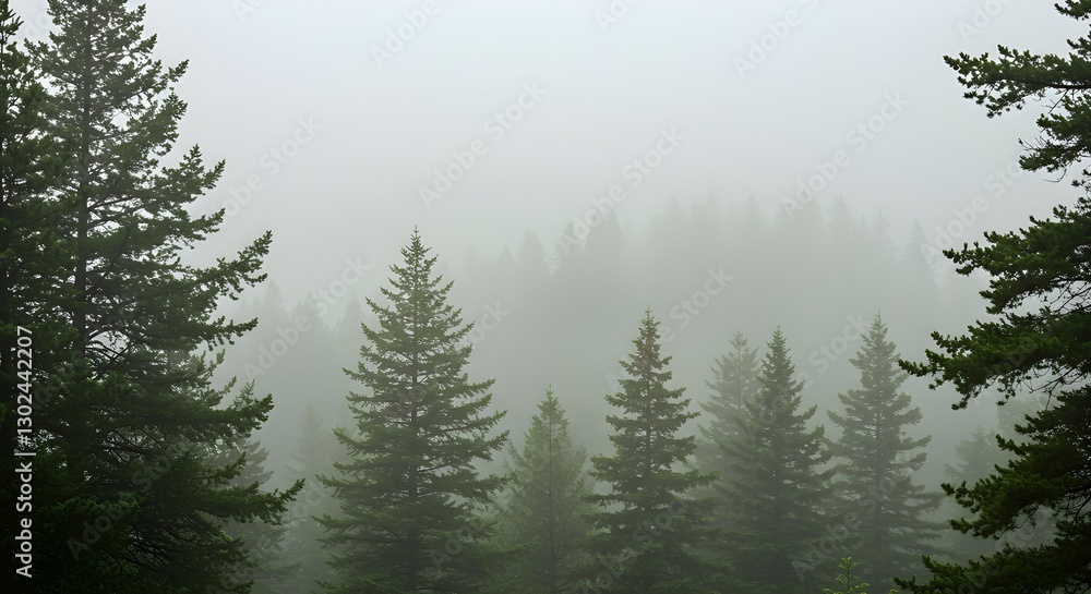 Obraz premium pine trees covered in fog