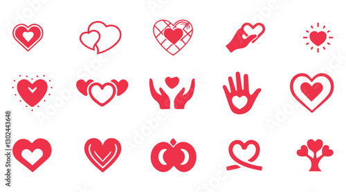 Heart Shape Set of red hearts in different pose. Collection of heart illustration with different style. Vector illustrator EPS10