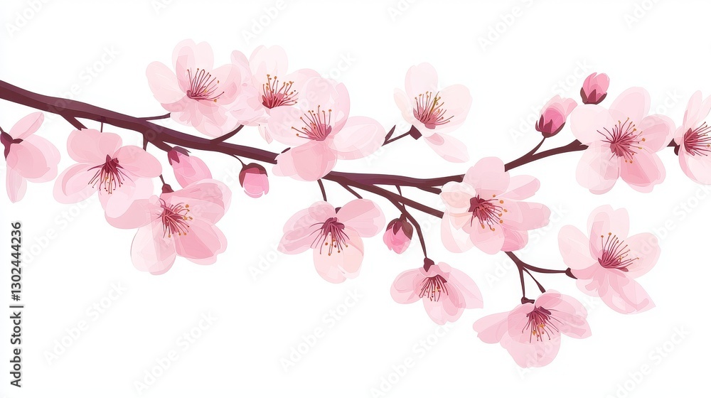 Fototapeta premium Beautiful pink cherry blossom branch isolated.