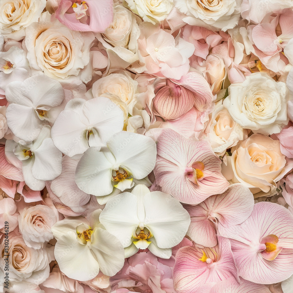 An array of soft pink and cream colored orchids An array of soft pink and cream colored orchids