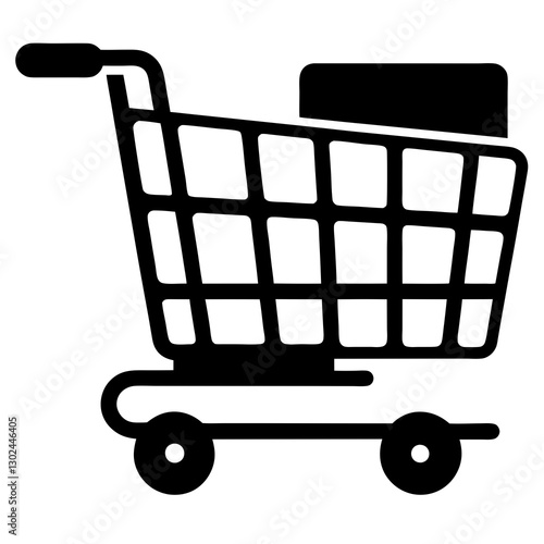 Classic Shopping Cart Icon – Black and White Retail Vector

