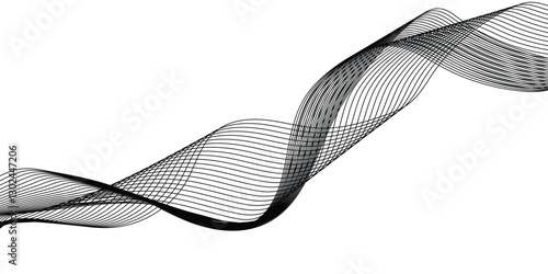 Abstract wave element for design. Digital frequency track equalizer. Stylized line art background. Vector illustration. Wave with lines created using blend tool. Curved wavy line, smooth stripe.