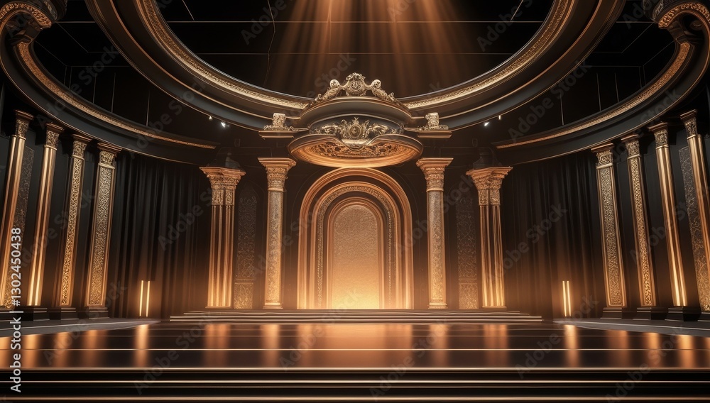 Obraz premium Black golden ceremony award stage venue background.