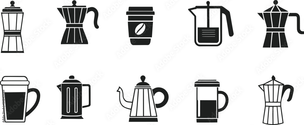 Coffee Maker Vector Icons Set Collection Coffee Maker Vector Icons Set Collection