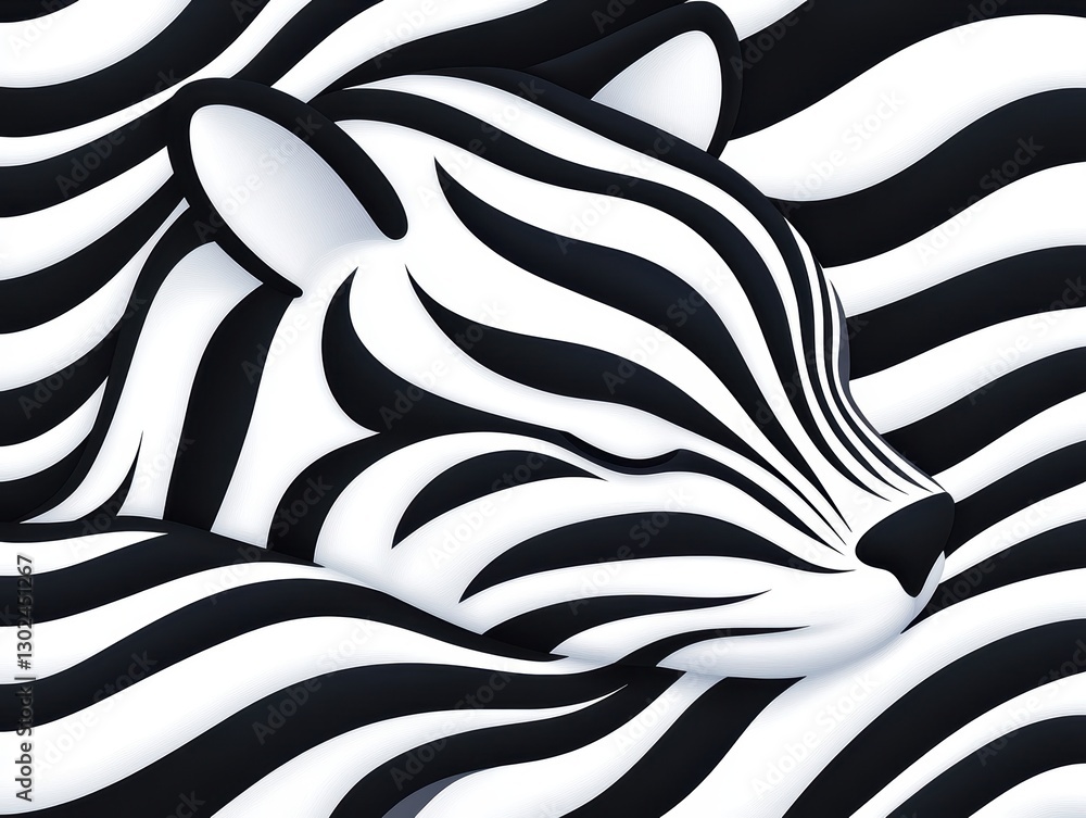Obraz premium Stylized illustration of a zebra's head blending into wavy black and white patterns