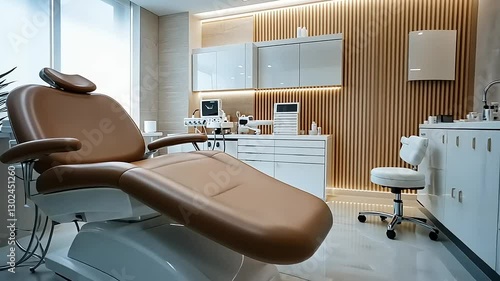 Modern dental office with sleek design and comfortable seating for patients.