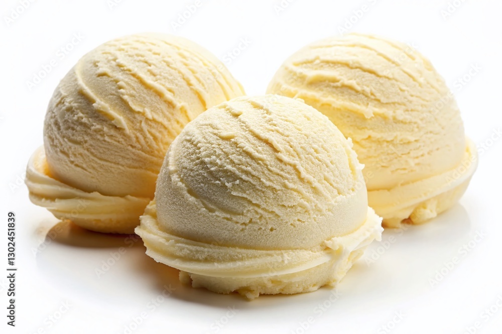 Creamy Vanilla Ice Cream Scoops Isolated on White Background - Perfect for Dessert Menu Designs Creamy Vanilla Ice Cream Scoops Isolated on White Background - Perfect for Dessert Menu Designs