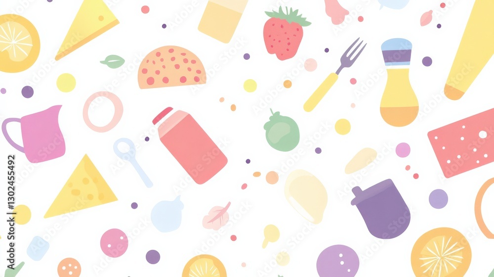 Colorful Flat Lay Design of Various Food Items and Ingredients for Culinary Use Colorful Flat Lay Design of Various Food Items and Ingredients for Culinary Use