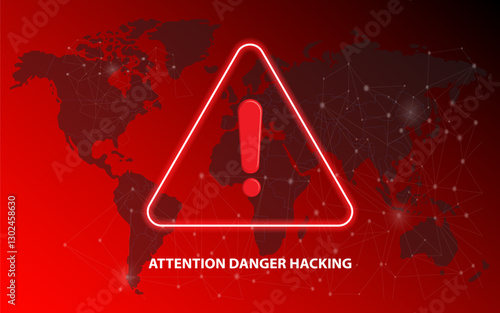 Attention Danger Hacking. Security protection, Malware, Hack Attack, Data Breach Concept. System hacked error, Attacker alert. Ransomware. Vector illustration 