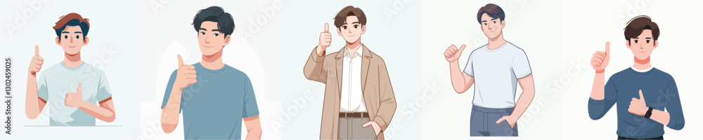 Vector collection of a young man giving a thumbs up Vector collection of a young man giving a thumbs up