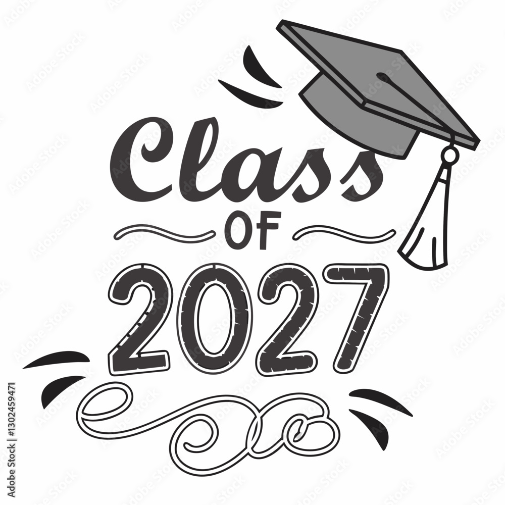 Obraz premium Class of 2027 Graduation Cap Outline Style Design
