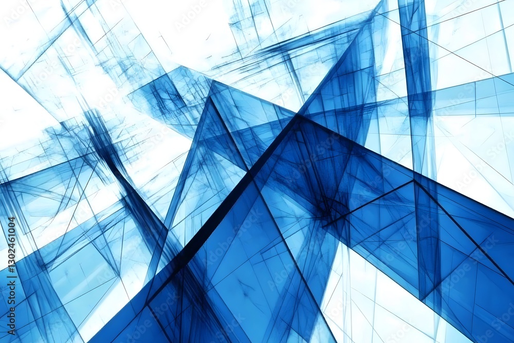 Modern Architectural Design: An abstract architectural artwork showcases a complex interplay of angular forms, constructed from transparent, reflective planes with a futuristic aesthetic. Modern Architectural Design: An abstract architectural artwork showcases a complex interplay of angular forms, constructed from transparent, reflective planes with a futuristic aesthetic.