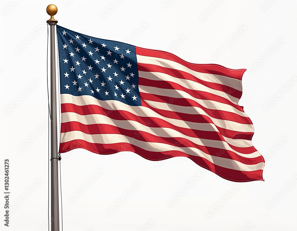 Obraz premium Flying American flag in the flag pole png US flag png flag US flag with base stand flag of united states of america transparent background
