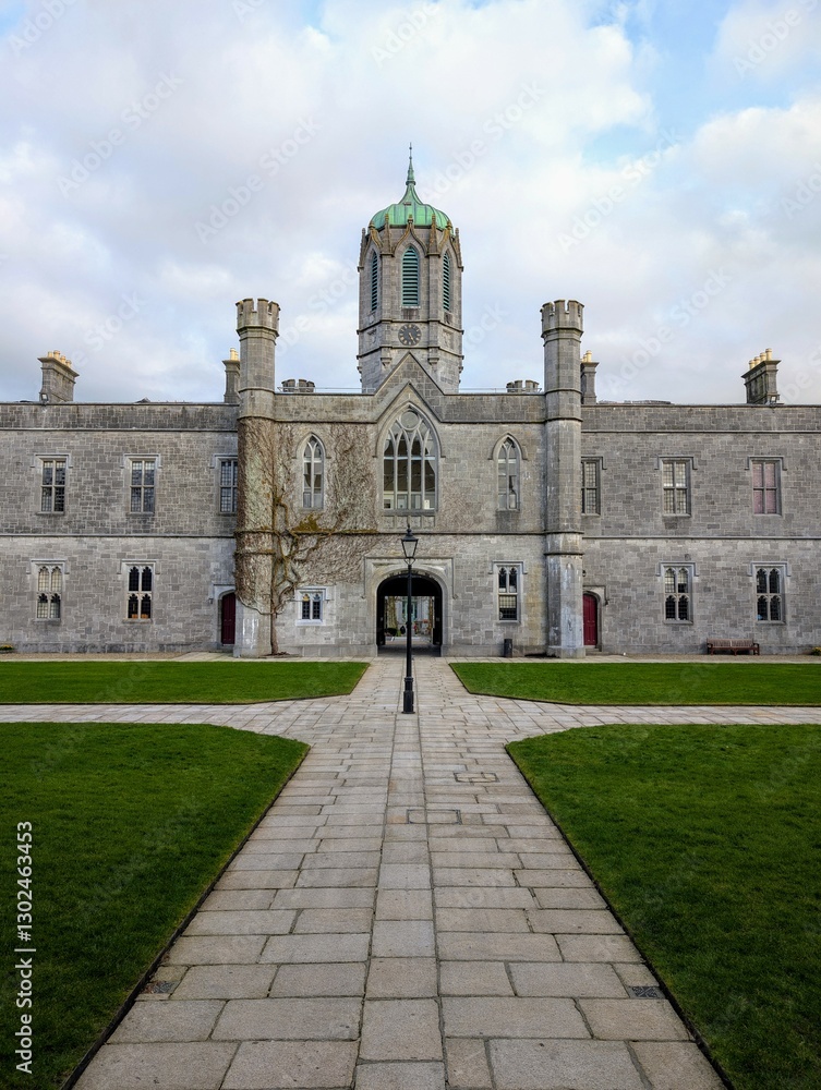 The University of Galway, quadrangle in Ireland, historical architecture and landmarks background