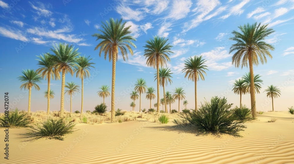 Oasis in the Desert Palm Trees Under a Sunny Sky Oasis in the Desert Palm Trees Under a Sunny Sky