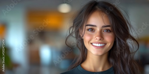 Woman with long hair and a black shirt is smiling. She has blue eyes and is wearing a black shirt Free Download Woman with long hair and a black shirt is smiling. She has blue eyes and is wearing a black shirt - GFXLoad