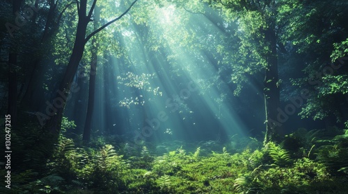 Enchanted Forest: Sunbeams Dancing Through Ancient Trees