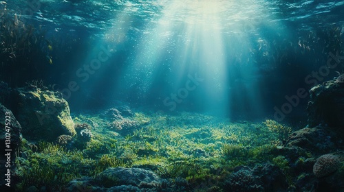 Wallpaper Mural Underwater Scene Sunbeams Illuminate Ocean Floor Seabed Aquatic Plants Torontodigital.ca