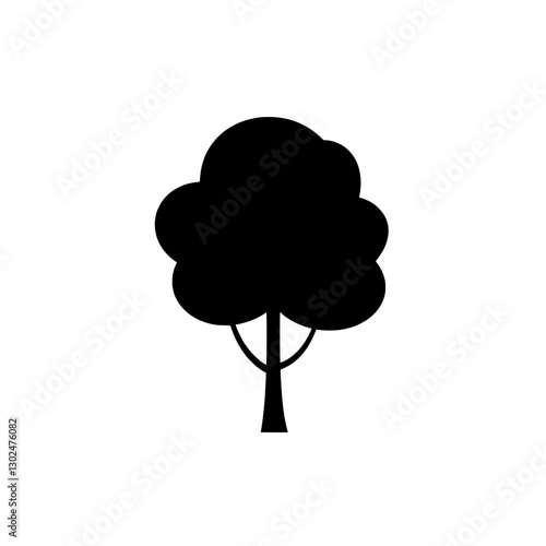 Silhouette Tree: Minimalist tree silhouette with a rounded crown, ideal for illustrating growth and the natural world.