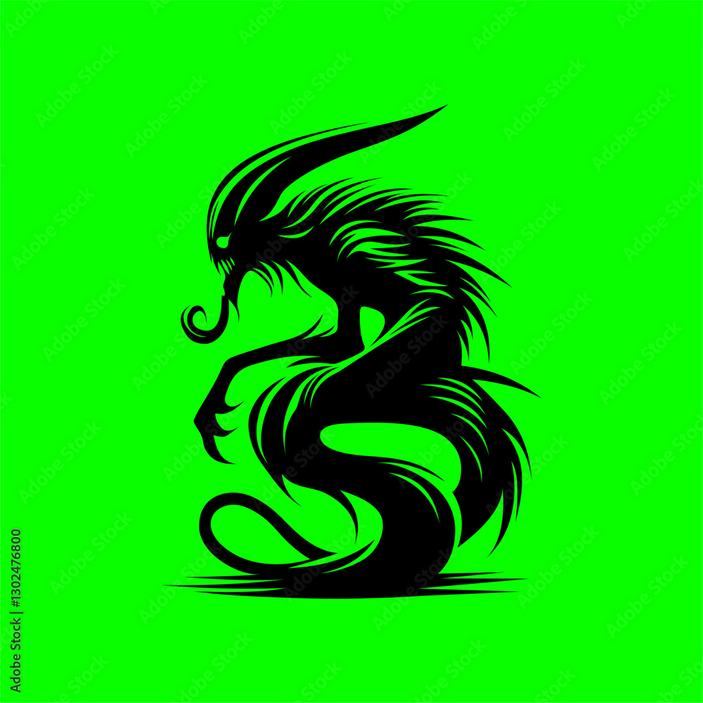 Naklejka premium Sinister Demon Creature Silhouette - Dark Fantasy Vector Art