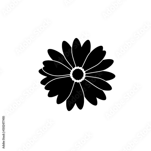 Elegant Blossom: A minimalist silhouette captures the delicate beauty of a flower, emphasizing its intricate petal arrangement and a central disc. The monochromatic design adds a timeless aesthetic.