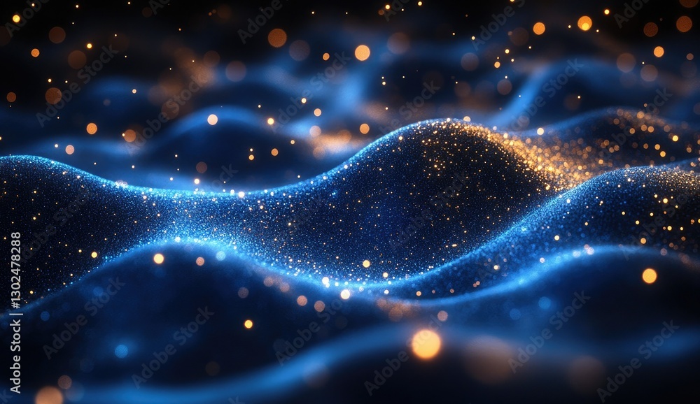Obraz premium Abstract background with swirling patterns of glowing blue and gold particles, creating a dynamic and futuristic effect