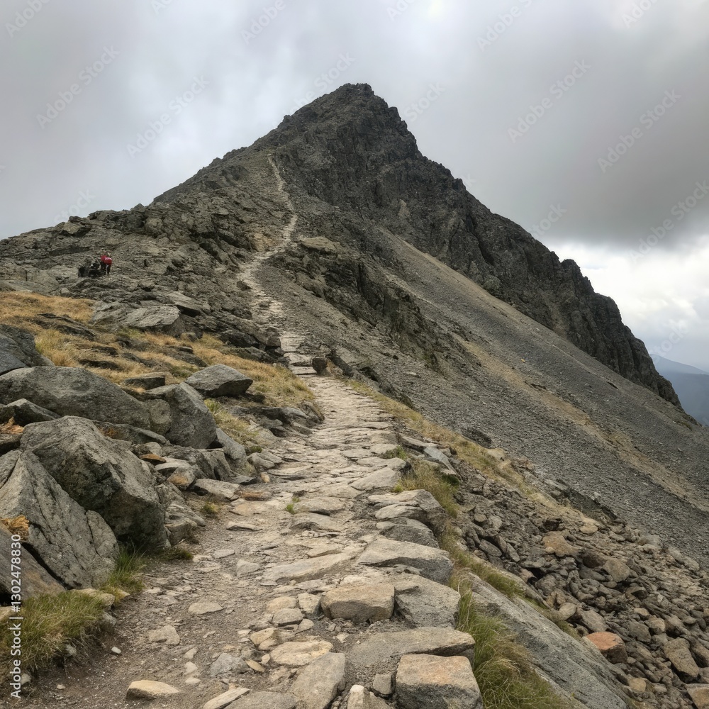 Challenging Mountain Trail Leading to a Rocky Summit. Generative AI Challenging Mountain Trail Leading to a Rocky Summit. Generative AI