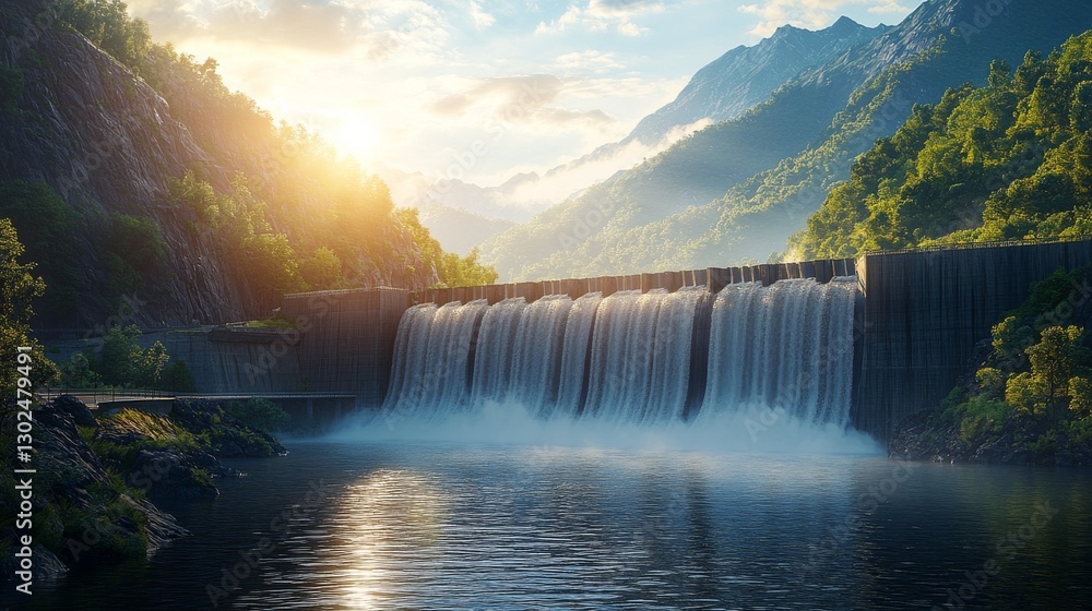 Fototapeta premium Hydropower: A Sustainable Energy Source and Natural Flood Barrier