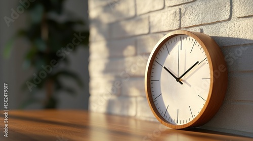 Wallpaper Mural Wooden clock on a table by a brick wall Torontodigital.ca