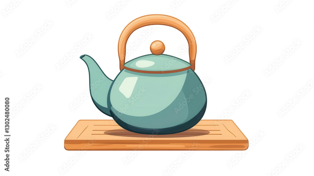 Tea Time Serenity: A delightful illustration of a classic teal teapot with a wooden tray, evoking a sense of warmth and tranquility. Tea Time Serenity: A delightful illustration of a classic teal teapot with a wooden tray, evoking a sense of warmth and tranquility.