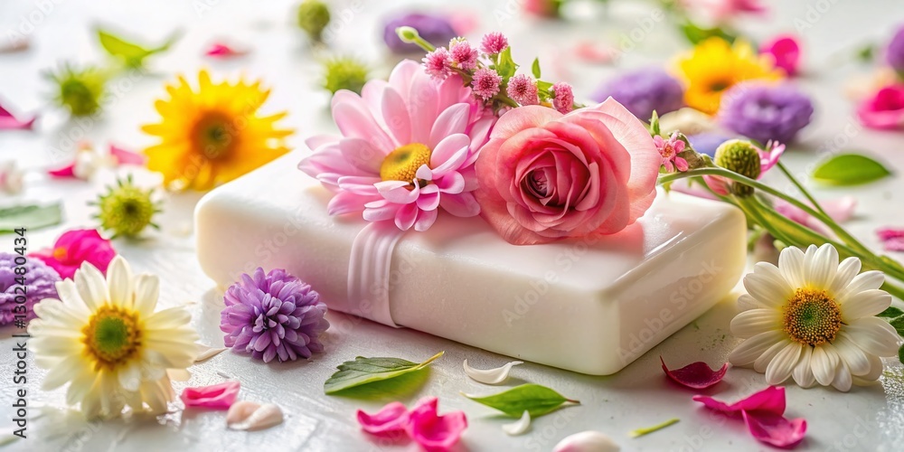 Delicate Floral Feminine Hygiene Soap, White Background Stock Photo Delicate Floral Feminine Hygiene Soap, White Background Stock Photo