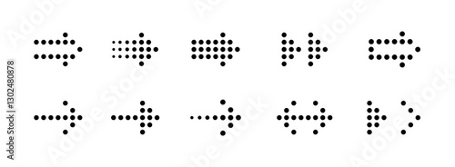 Arrow set. Arrows of different shapes, cursors, pointers. Dotted arrow style. Collection of arrows drawn with dots. Great for web design,apps, interface, navigation. Set of arrows with halftone effect