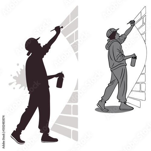 Street Artist Graffiti Silhouette and Illustration