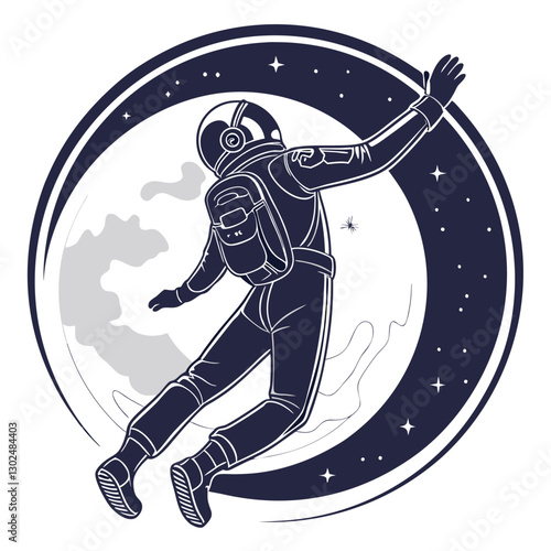 Astronaut Reaching for the Moon in Space Illustration