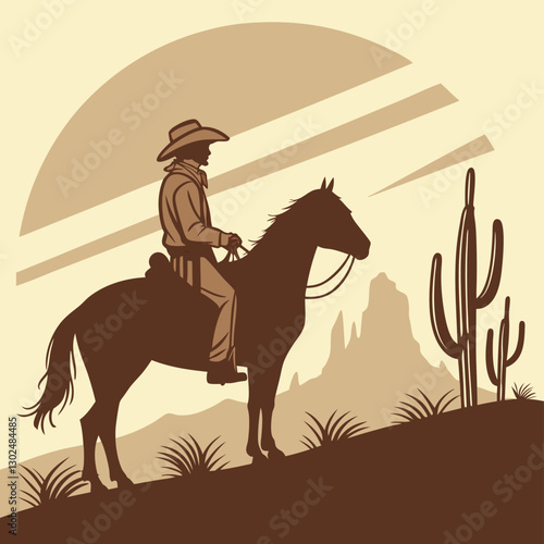 Cowboy Silhouette Riding Horse at Sunset