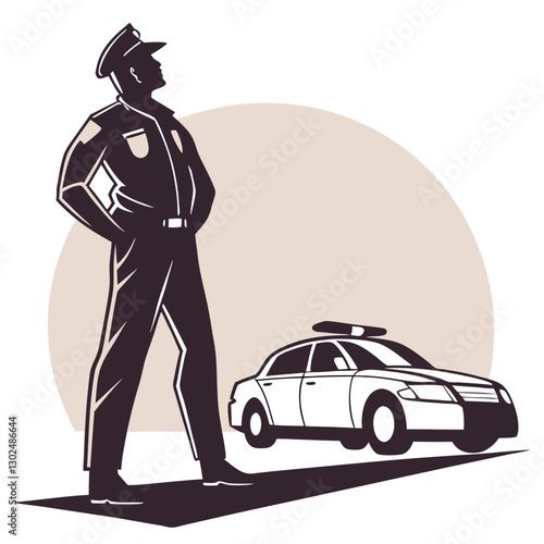 Police Officer Standing Proudly Next to Patrol Car
