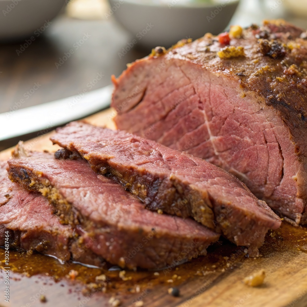 Close-up of Tender Corned Beef With Spices and Herbs. Generative AI Close-up of Tender Corned Beef With Spices and Herbs. Generative AI